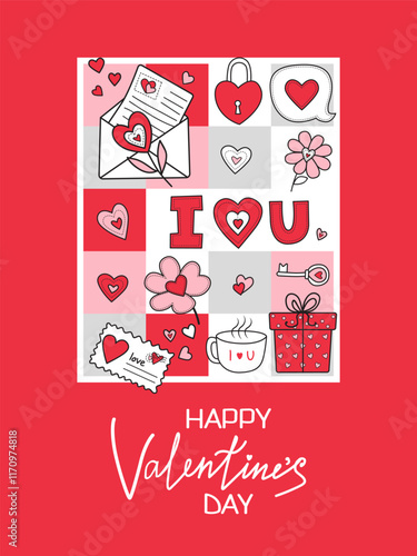 Valentine's Day illustrations. Handmade Valentine's Day cards. Outline vector doodles on the theme of love, romance, february 14 in doodle style. Perfect for stickers and greeting cards.