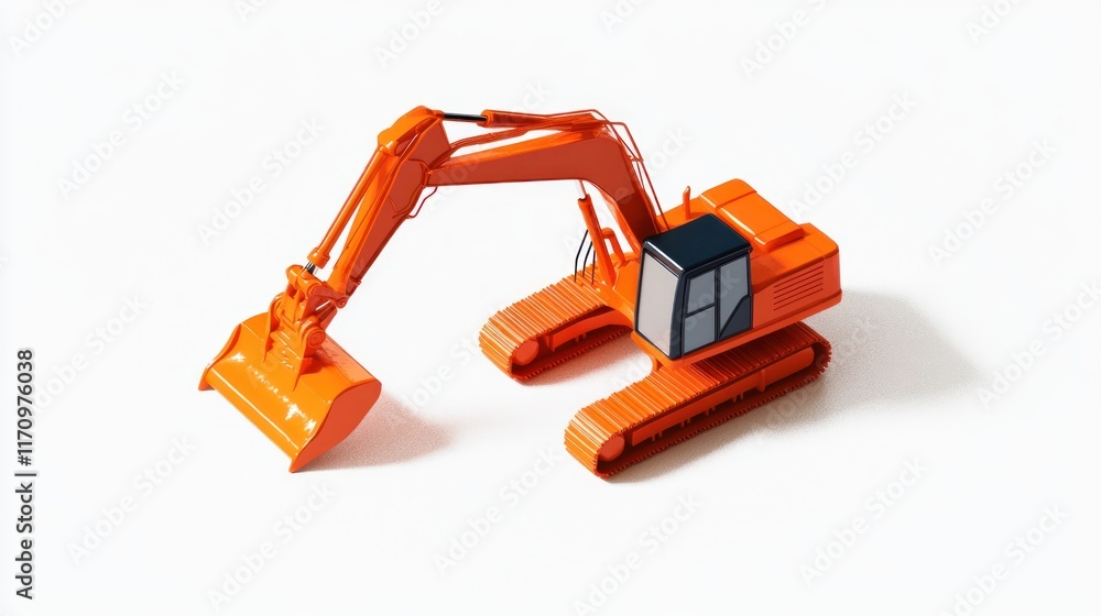 Orange excavator model on white background. Orange excavator model on white background.
