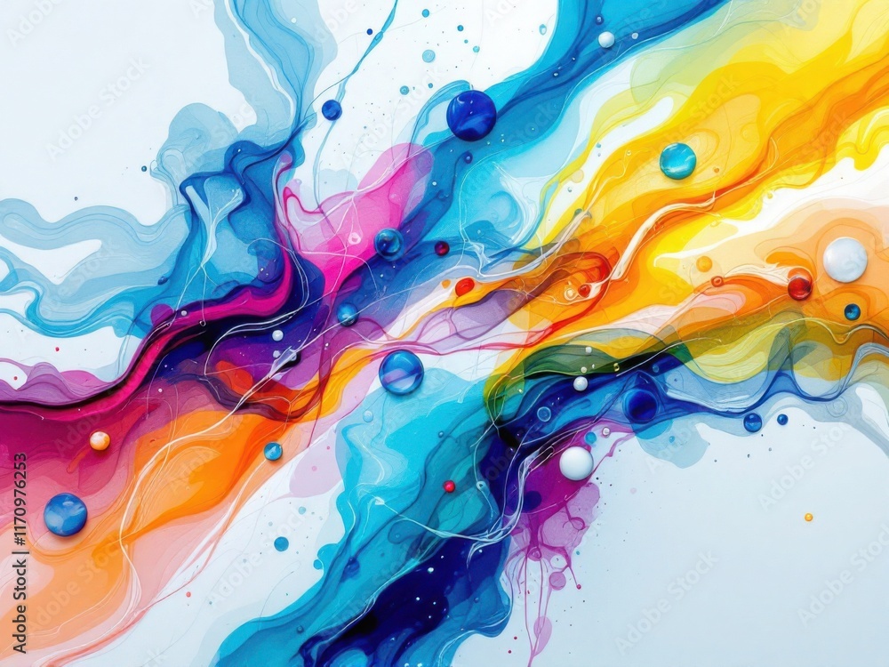 Vibrant Abstract Fluid Art with Colorful Swirls and Bubbles Vibrant Abstract Fluid Art with Colorful Swirls and Bubbles