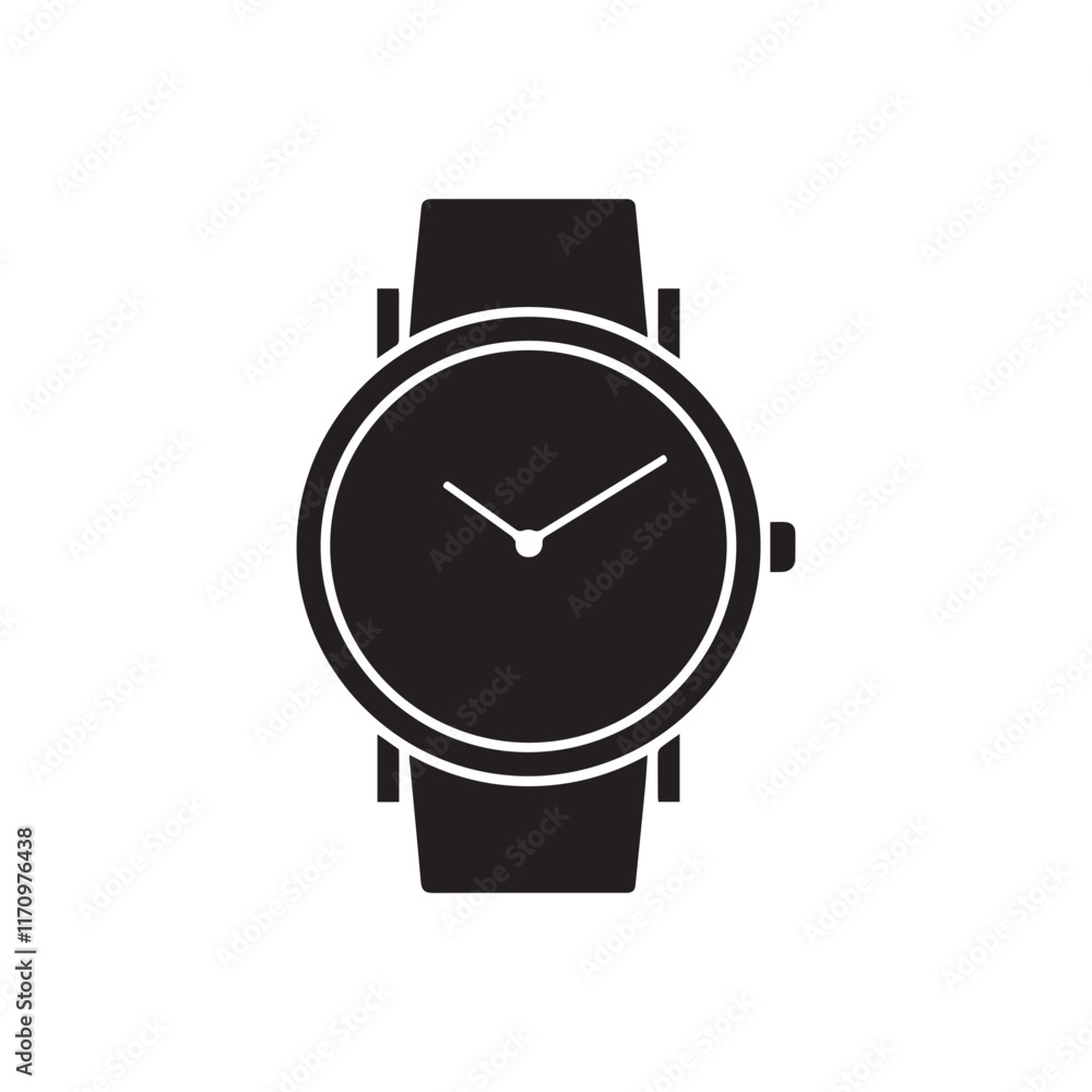 Wristwatch Icon - Black and White Vector Illustration Wristwatch Icon - Black and White Vector Illustration