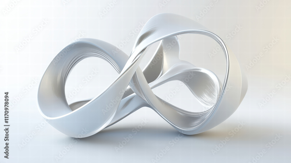 digital rendering of complex 3D object, showcasing abstract infinity shape with smooth curves and glossy white finish, evoking sense of elegance and modernity digital rendering of complex 3D object, showcasing abstract infinity shape with smooth curves and glossy white finish, evoking sense of elegance and modernity