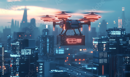 Revolutionizing urban delivery drone logistics and cargo management solutions in futuristic cityscapes photo