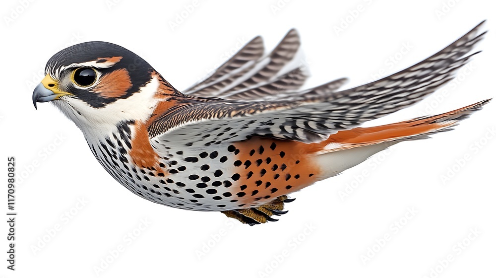 American Kestrel in Flight Showing Detailed Plumage