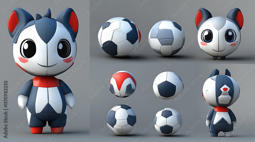 Adorable Cartoon Mascot Character Design With Soccer Balls