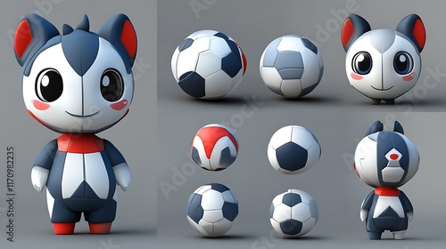 Obraz na płótnie Adorable Cartoon Mascot Character Design With Soccer Balls w salonie