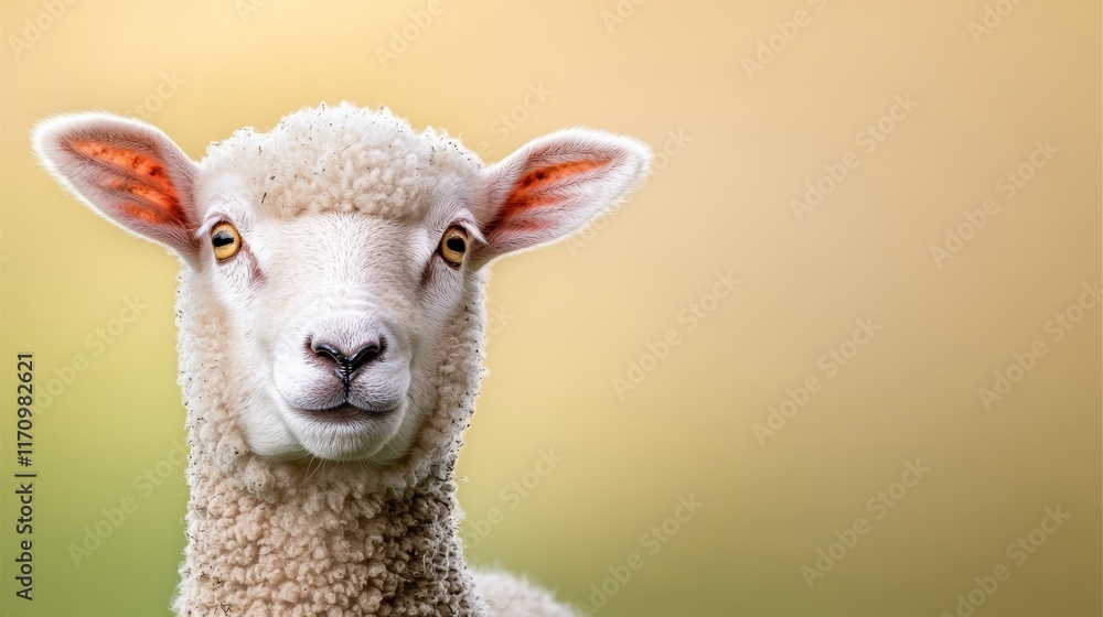 Fototapeta premium A close up of a white sheep looking at the camera