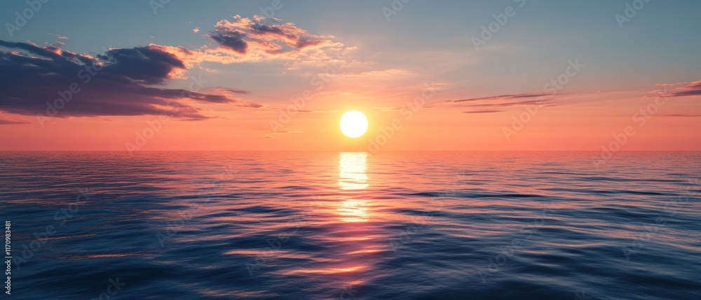 Calm ocean sunset reflecting a bright sun. Calm ocean sunset reflecting a bright sun.
