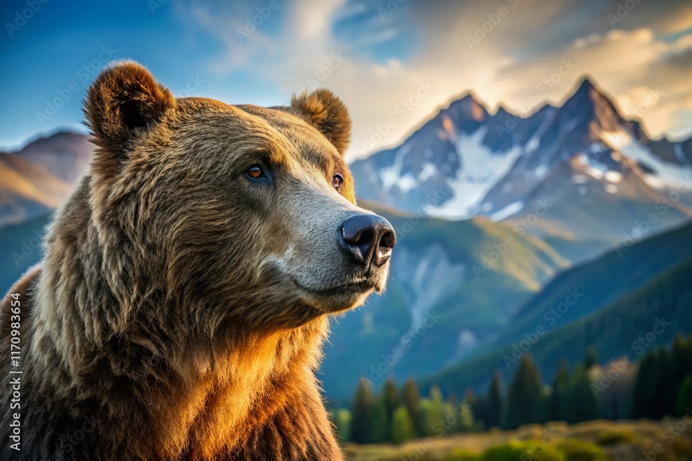 Obraz premium Majestic Grizzly Bear Looking Intensely - Wildlife Stock Photo
