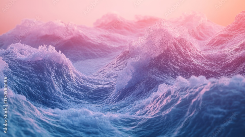 Fototapeta premium Abstract, vibrant, digitally rendered, ocean waves, surging, powerful, motion,