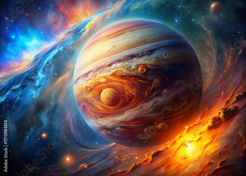 Majestic Jupiter: A swirling vortex of gas and color in deep space. photo