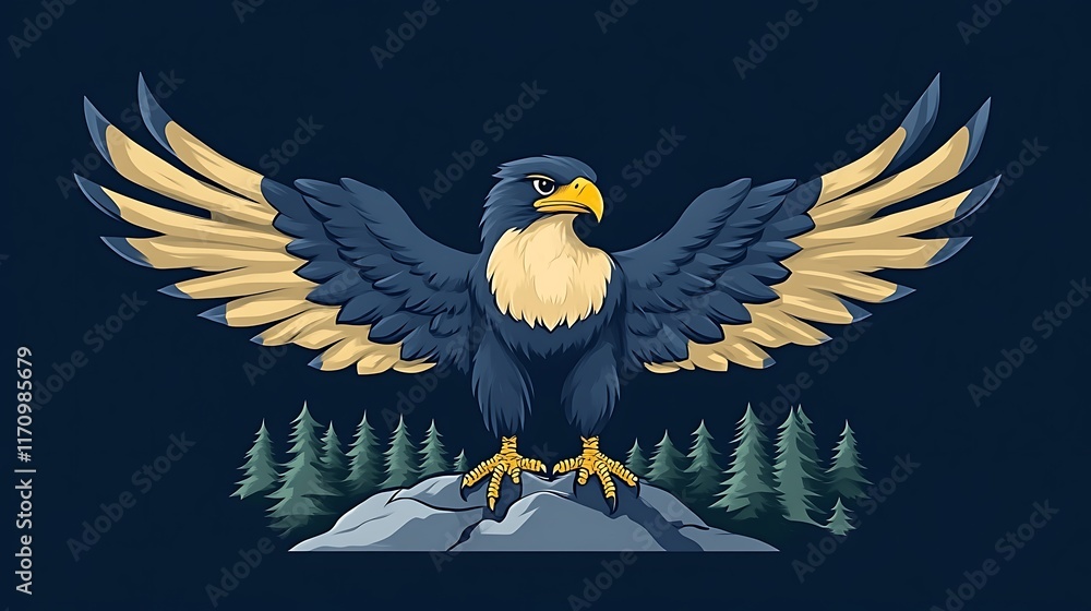 Majestic Eagle Perched on Rock with Wings Spread Wide