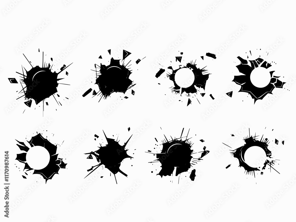 Fototapeta premium Gun pistol bullet hole silhouettes vector illustration. Editable Vector
