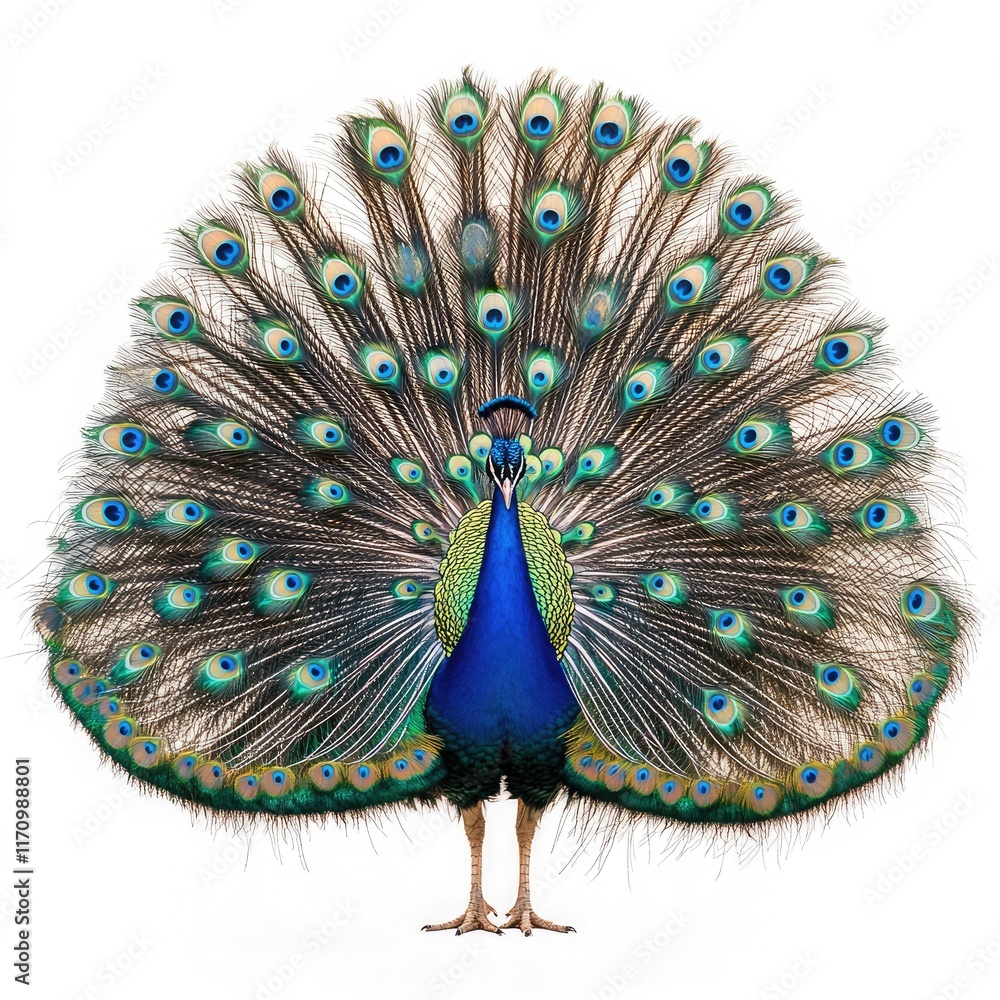 Obraz premium A vibrant peacock displaying its colorful plumage in full fan.