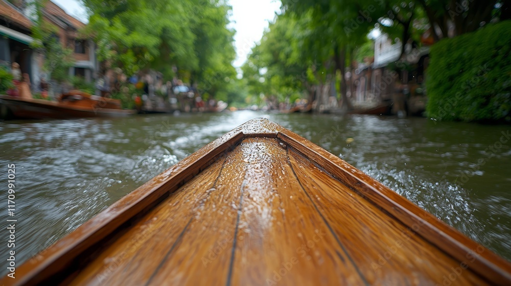 A view from the bow of a boat on a river
