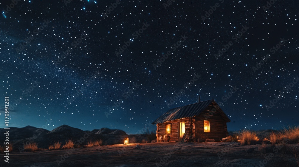 Cozy Cabin Under a Starlit Night Sky Cozy Cabin Under a Starlit Night Sky