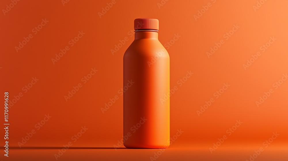 A modern orange water bottle against a complementary, slightly darker orange background. The high-detail image emphasizes the bottles clean lines and minimalist design, with vibrant, A modern orange water bottle against a complementary, slightly darker orange background. The high-detail image emphasizes the bottles clean lines and minimalist design, with vibrant,