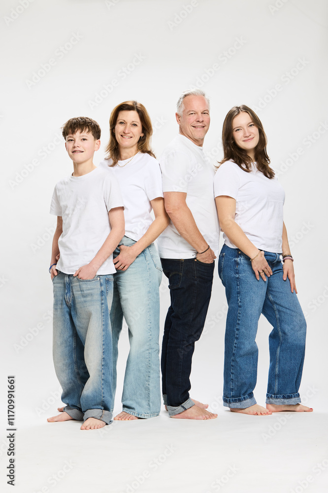 Family portrait of mother and father with two teenage kids. Family portrait of mother and father with two teenage kids.