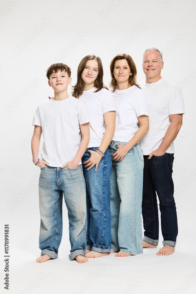 Family portrait of mother and father with two teenage kids. Family portrait of mother and father with two teenage kids.