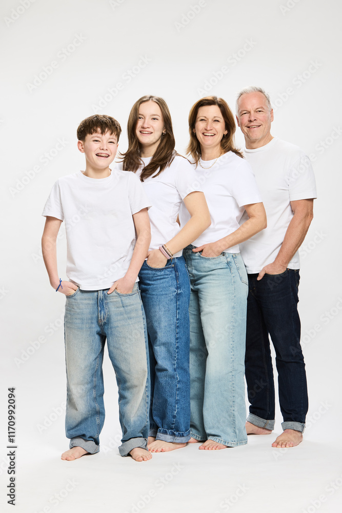 Family portrait of mother and father with two teenage kids. Family portrait of mother and father with two teenage kids.