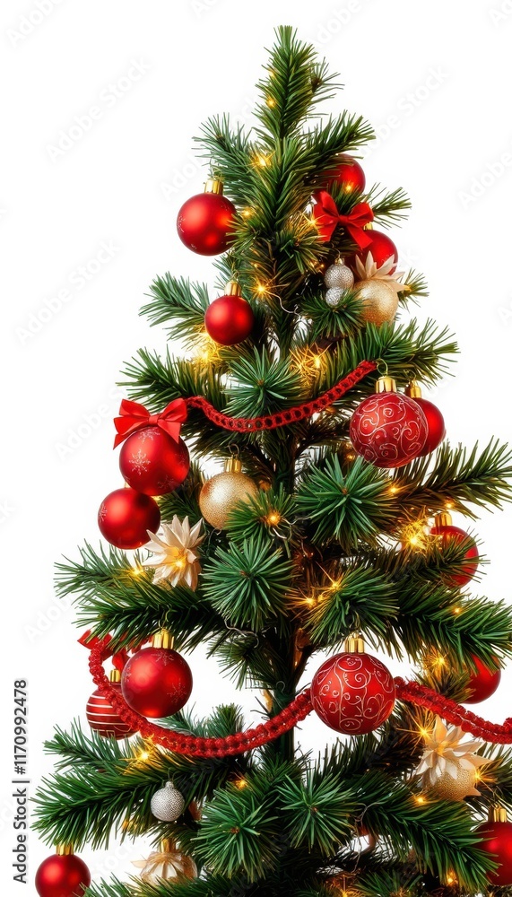 A Christmas tree with red and gold ornaments A Christmas tree with red and gold ornaments