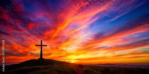 Majestic Sunset Cross Hilltop Landscape Photography - Long Exposure