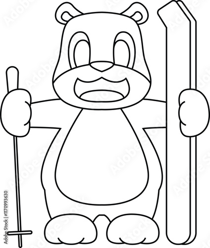Bear Ski Skier Ski poles Animal Vector Graphic Art Illustration