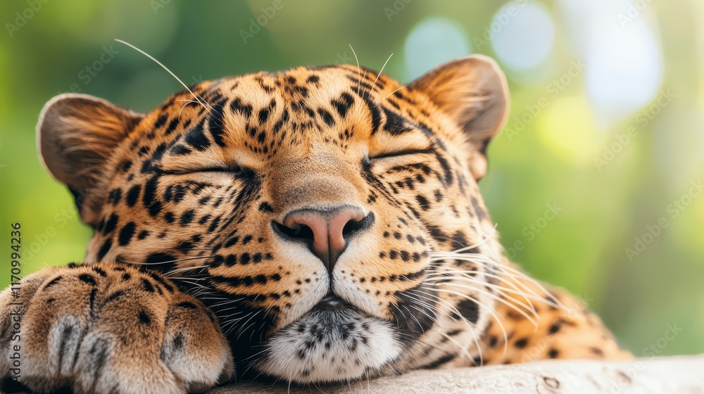Obraz premium A close up of a leopard sleeping on a tree branch