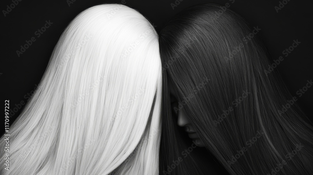Naklejka premium A black and white photo of two women with long hair