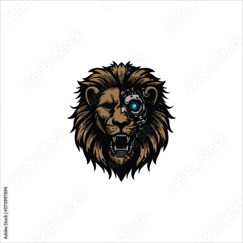 Cyberpunk lion head hand drawn illustration artwork