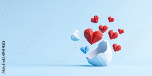Valentine's heart explosion soft blue background digital art playful atmosphere high-quality view love concept
