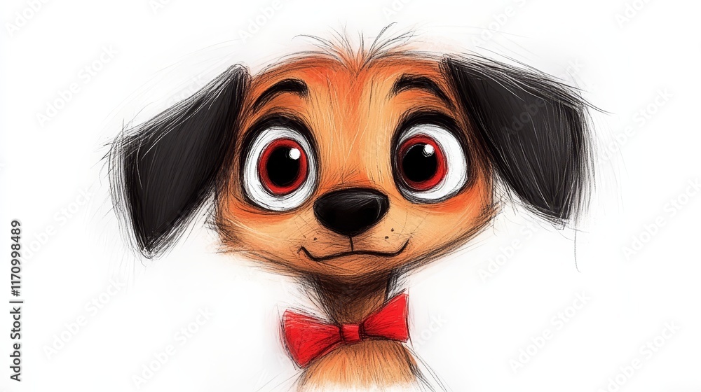 Obraz premium A drawing of a dog with a red bow tie