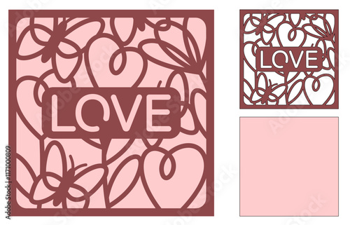 Valentine day svg, Love card with hearts and flowers, Layered template
