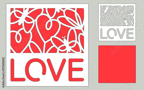 Love card with hearts and flowers, Svg layered template for cut