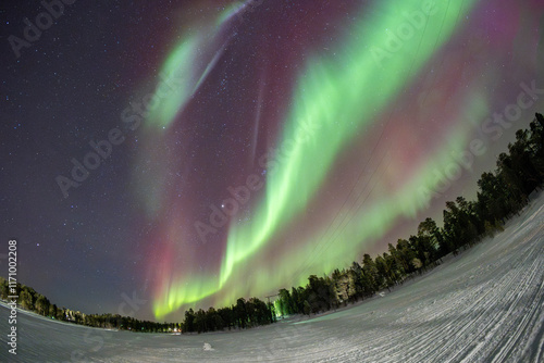 Northern Lights in Lapland Inari Nelli Lakes forest photo