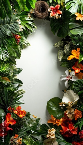 Wallpaper Mural A vibrant floral frame surrounds a blank space, ideal for invitations or announcements. Torontodigital.ca