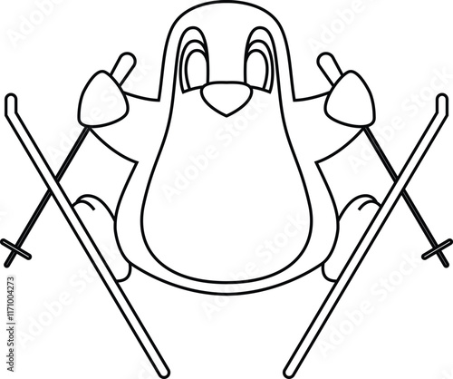Penguin Ski Skier Ski poles Animal Vector Graphic Art Illustration