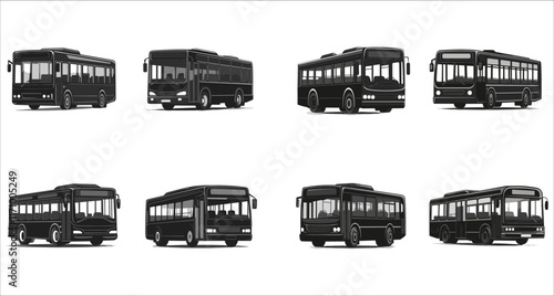 Transport bus silhouettes vector collection, set of bus silhouettes for public transport, vector transport bus icons vector, set of public transport bus vector design