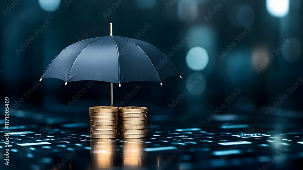 custom made wallpaper toronto digitalCoins and Umbrella on the Table Representing Financial Growth and Wealth