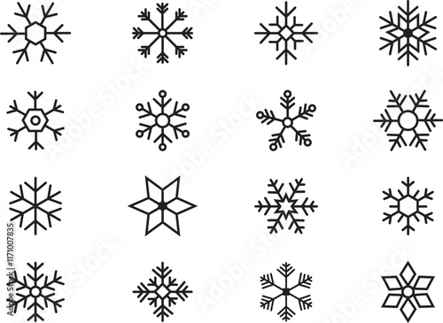 Set of snow lines icon. Christmas snowflake icons isolated. Snowflake icon outline style. Set of snowflake silhouette. Editable vector pictograms isolated on a white background. Vector Illustration.