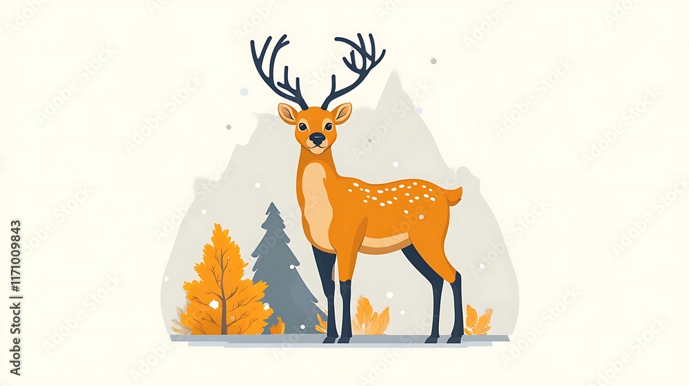 A Spotted Deer Stands in a Wintery Forest Scene