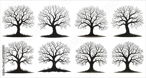 Abstract tree without leaves icon vector, Tree without leaves silhouettes vector, Black silhouettes of a leafless tree, Abstract leafless tree silhouette in the forest