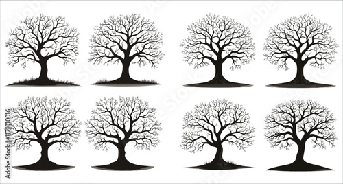 Abstract tree without leaves icon vector, Tree without leaves silhouettes vector, Black silhouettes of a leafless tree, Abstract leafless tree silhouette in the forest