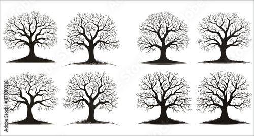 Abstract tree without leaves icon vector, Tree without leaves silhouettes vector, Black silhouettes of a leafless tree, Abstract leafless tree silhouette in the forest