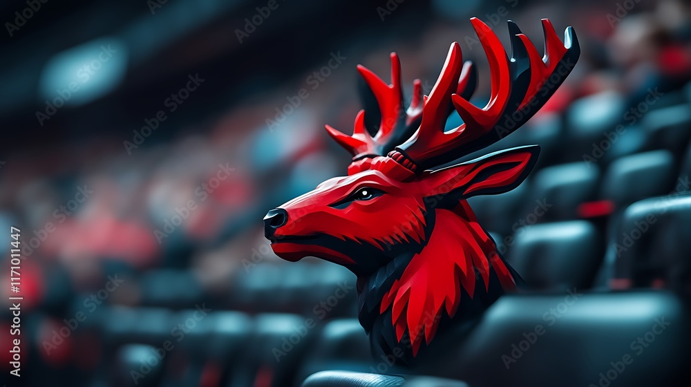 Red Deer Head Figurine in Stadium Seats