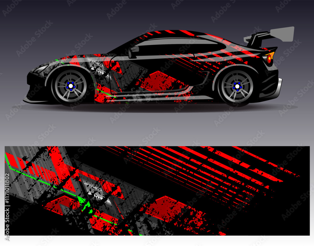 Car wrap design vector. Graphic abstract stripe racing background designs for vehicle, rally, race, adventure and car racing livery Car wrap design vector. Graphic abstract stripe racing background designs for vehicle, rally, race, adventure and car racing livery
