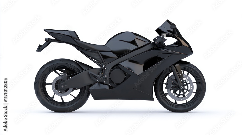 Sleek black sportbike motorcycle isolated on white background. Sleek black sportbike motorcycle isolated on white background.