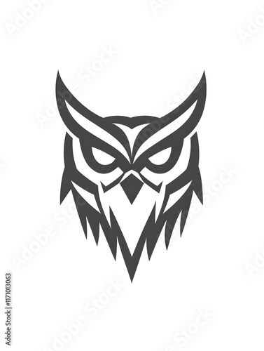 Simple Grey Owl Bird icon logo symbol white Background photo