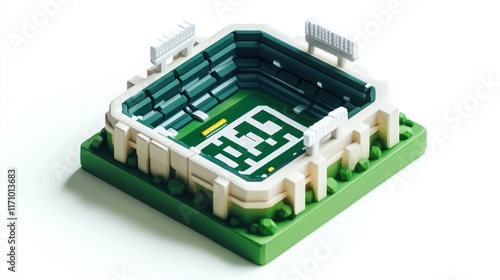 Low-poly 3D model of a green stadium on a white background.