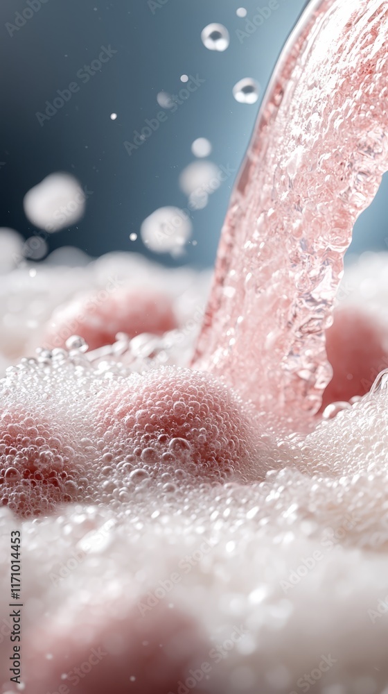Fototapeta premium A close up of water being poured into a bowl of foam
