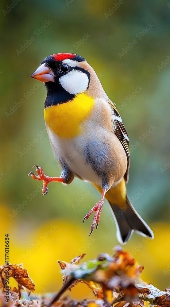 Colorful bird perched on autumn leaves, vibrant plumage, detailed close-up. Colorful bird perched on autumn leaves, vibrant plumage, detailed close-up.